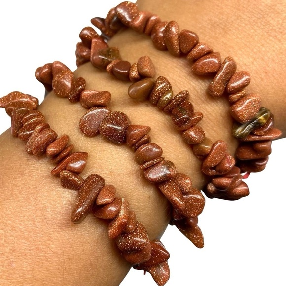 Goldstone Beaded Stretch Bracelet Natural Stone Chip Beads Chips Boho - Picture 6 of 6